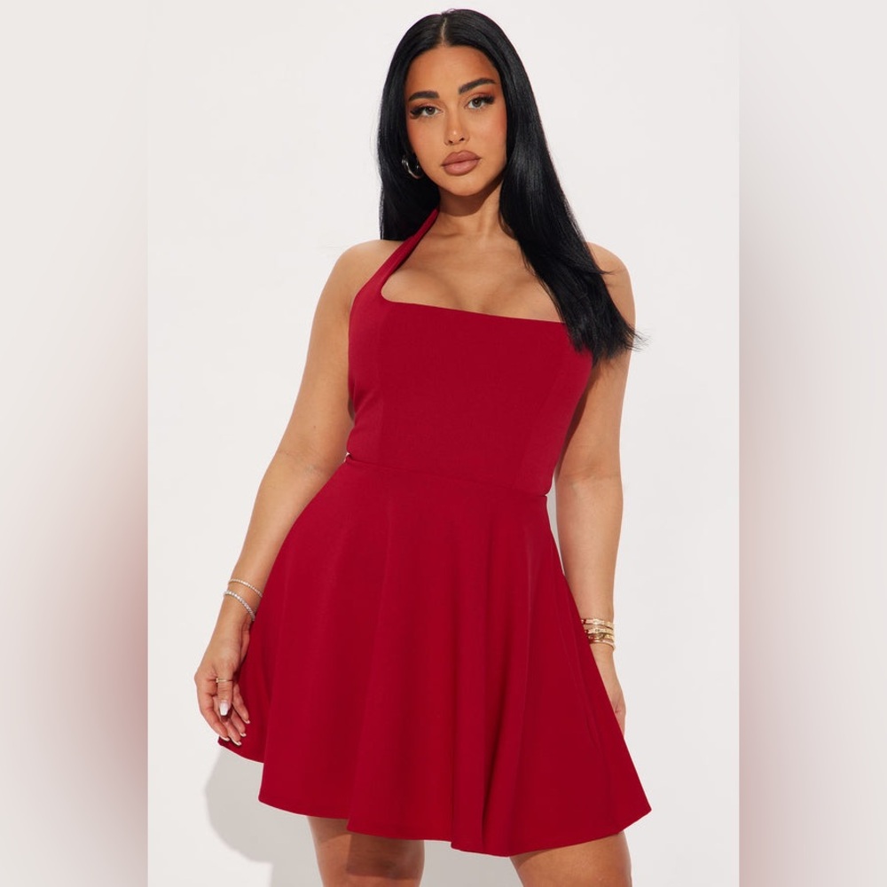 Fashion Nova  Alena Halter Mini Dress - Red L